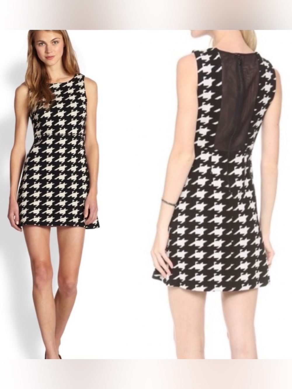 alice + olivia | Black and White Houndstooth Sheath Dress,